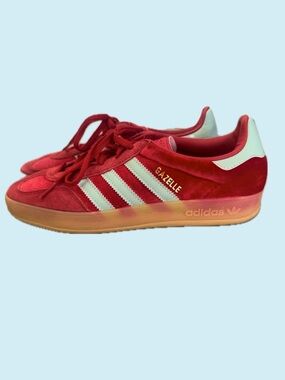 adidas Women's Red Suede & Mesh Retro Sneakers with blue Stripes